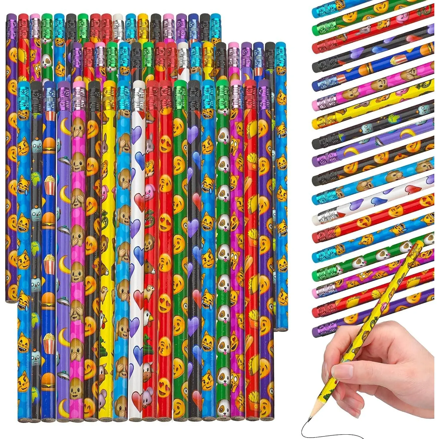 Emoticon No 2 Pencils for Kids - 72 Pack Bulk Kids Pencils #2 with Erasers - Assorted Smiley Birthday Party Favors, Classroom Prizes, Goody Bag Stuffers, Teacher's Educational Supplies
