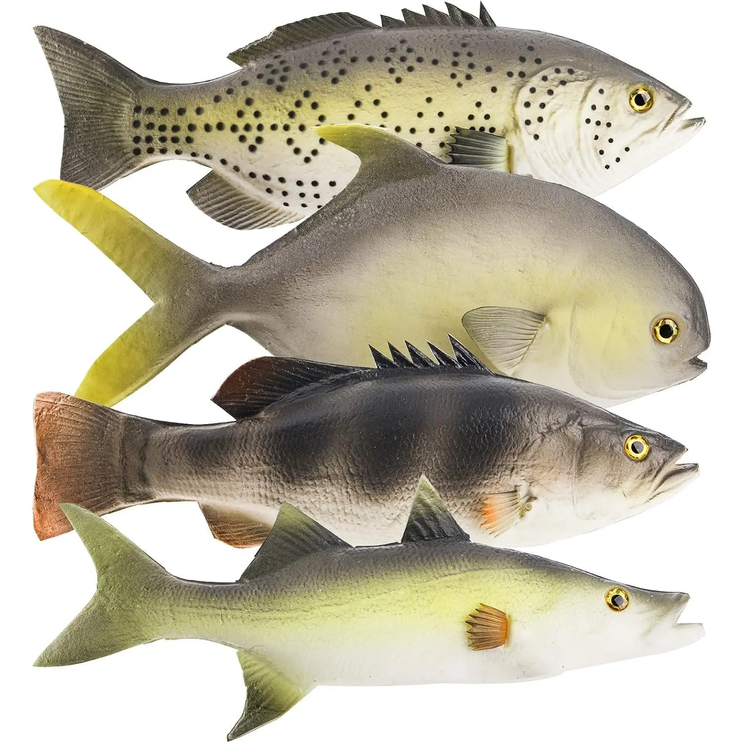 Set of 4 Fake Fish, 11 in Rubber Fishes Plastic Lifelike Sea Fish Set, Pretend Realistic Fake Fishes Photography Props, Party Display, Kitchen Decor