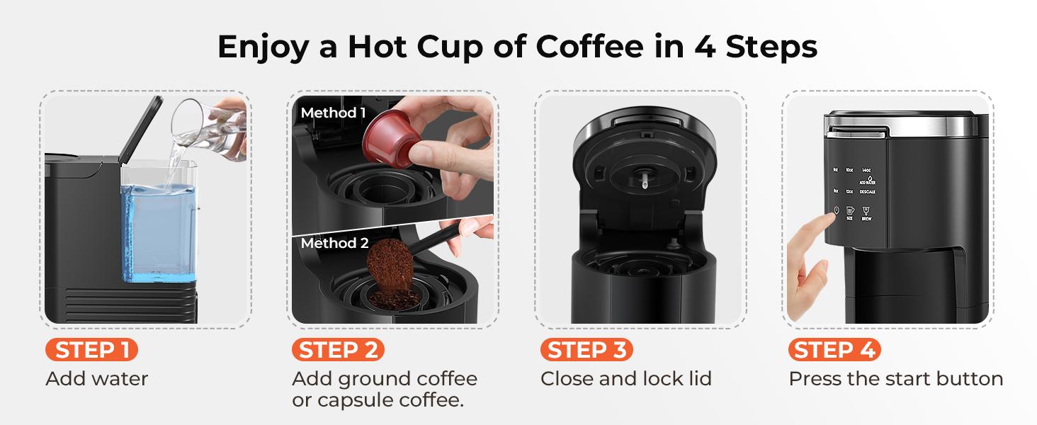 Kismile Single Serve Coffee Maker K Cup 2 in 1 with Auto Cleaning Shut Off for Ground Coffee & Pods 6 to 14 Oz Brew Sizes Mini One Cup Drip Coffee Maker Black timer function