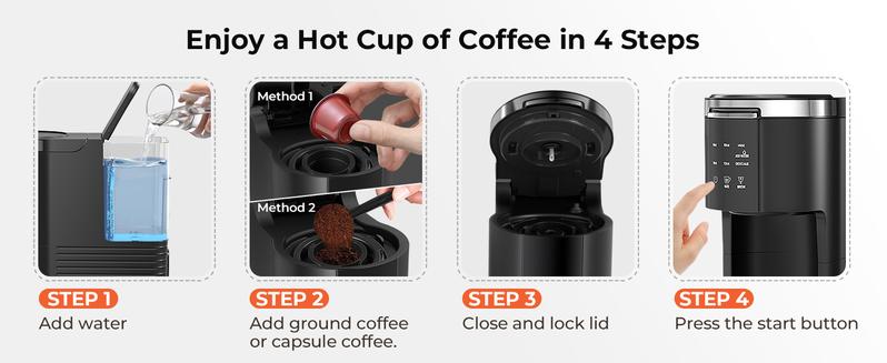 Kismile Single Serve Coffee Maker K Cup 2 in 1 with Auto Cleaning Shut Off for Ground Coffee & Pods 6 to 14 Oz Brew Sizes Mini One Cup Drip Coffee Maker Black timer function