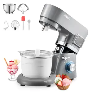 VEVOR Ice Cream Maker, 1.8 Qt.Capacity, 6-Speed Electric Stand Mixer, with LED Digital Display & Timer, Mixing Paddle, Dough Hook, Splash Guard, for Homemade Frozen Yogurt Fruit Sorbet Gelato, Grey