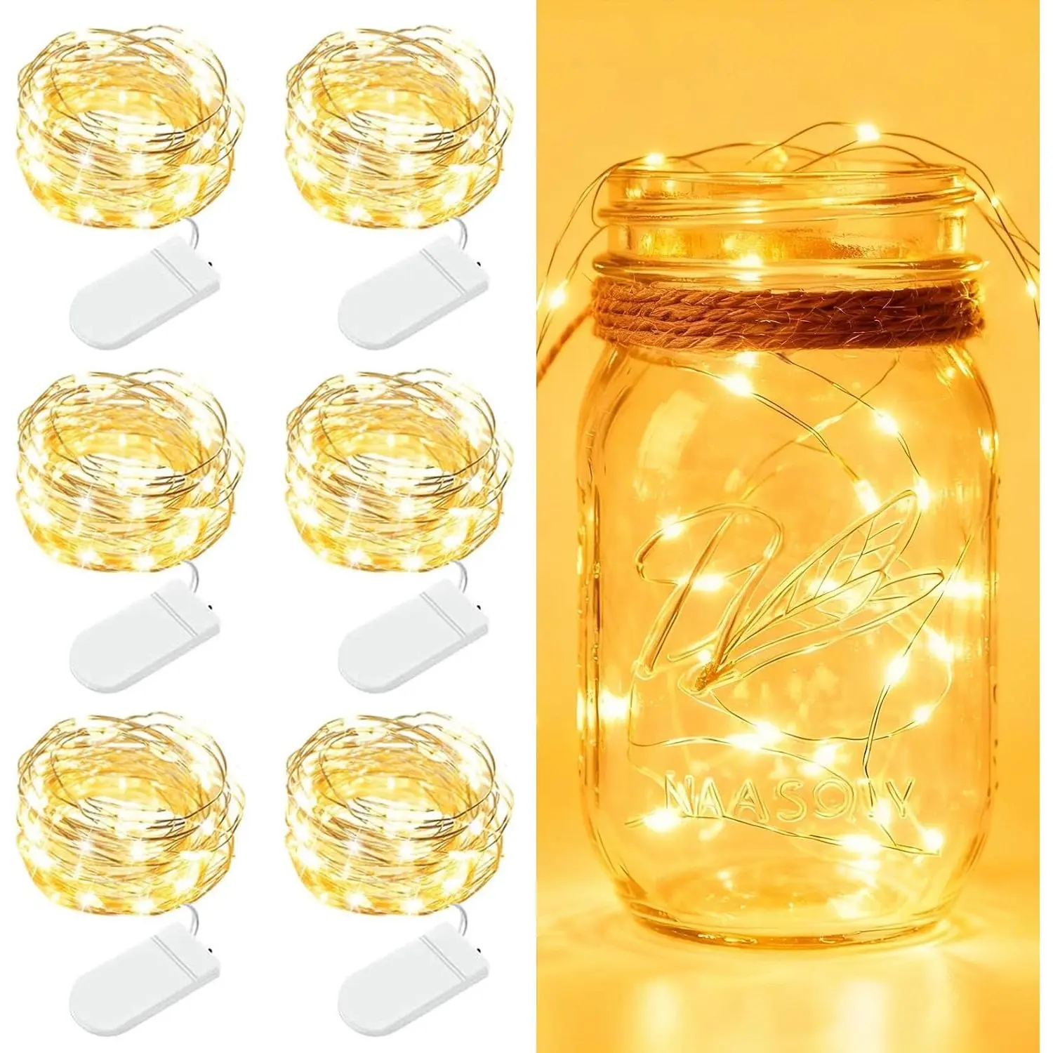 6 Pack Fairy Lights Battery Operated - 7ft 20 LED Twinkle Lights Copper Wire Mini String Lights Firefly Lights for Mason Jars DIY Crafts Christmas Wedding Party Centerpiece Table Decor, Warm WhiteGift