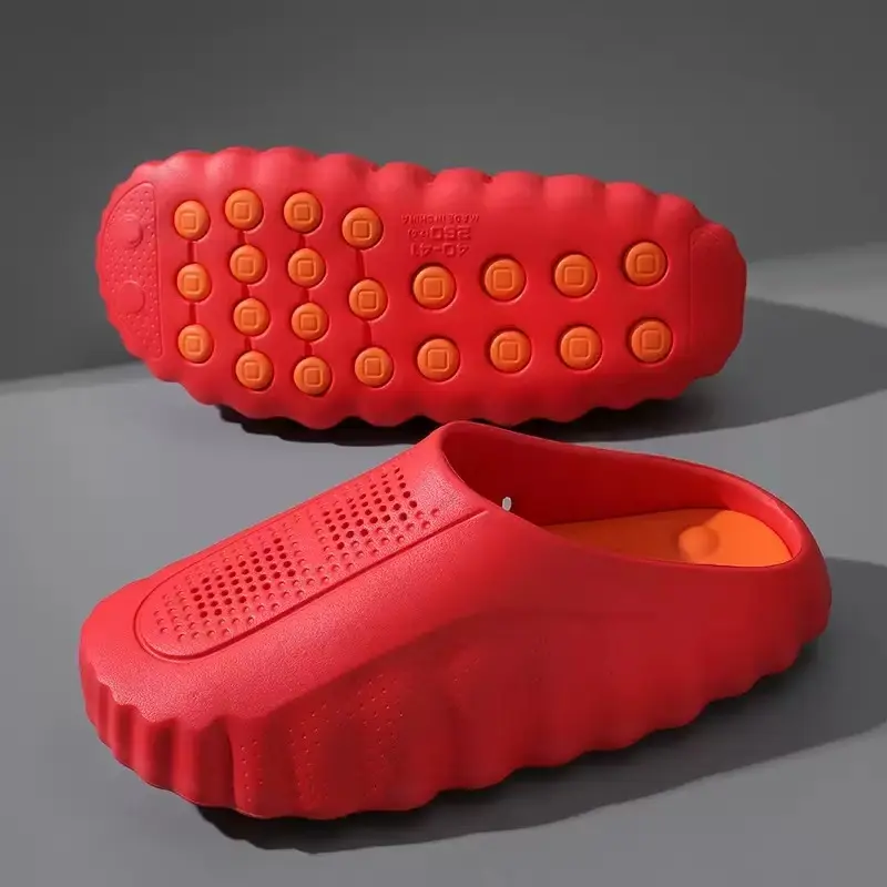 Massage Cloud Slides for Men Women, Breathable Perforated Open Toe Mules, Non-Slip Shock Absorbing EVA Shower Slippers, Soft Thick Sole Foot Relief Sandals for Indoor Outdoor Bathroom Gym
