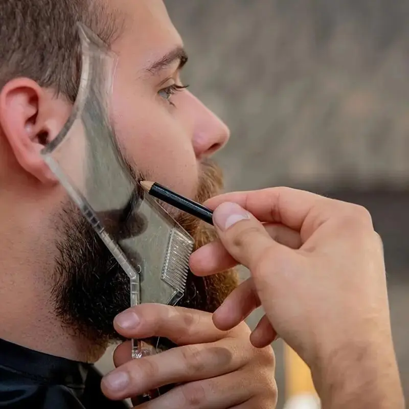 8-in-1 Transparent Beard Styling Tool Set, Multifunctional Heatless Styling Tool Beard Shaping Template with Comb and Sideburn Trimmer, Men's Beard Grooming & Trimming Accessories, Clear, Precision Styling Tools