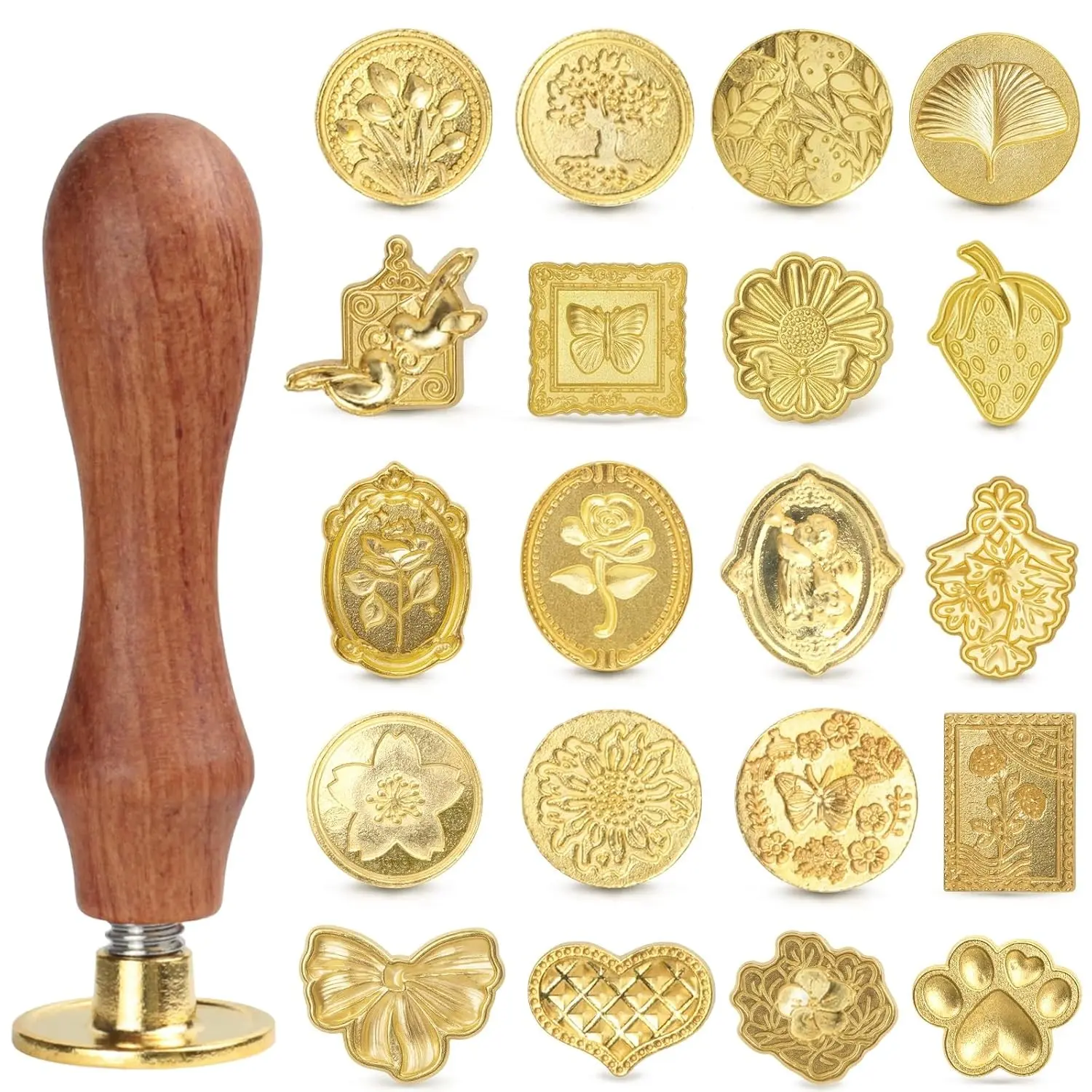 Vintage Wax Seal Stamp Set - 20-Pieces Assorted Heads with Wooden Handle for Invitations, Gift Wrapping (Womenswear & Underwear Accessory)