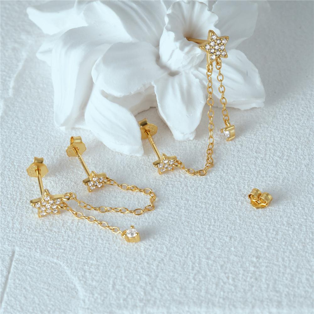 Silver Tassel Rhinestone Double Star Chain Drop Earrings Elegant Fashion Jewelry Accessories For Women Trendy Daily Wear Gifts For Her