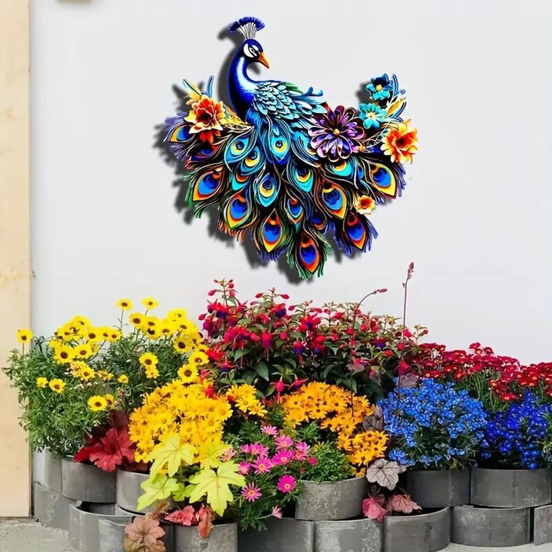 Colorful 3D Metal Peacock Wall Art Decor, Handmade Quilling Style Peacock Ornament for Garden Patio Home