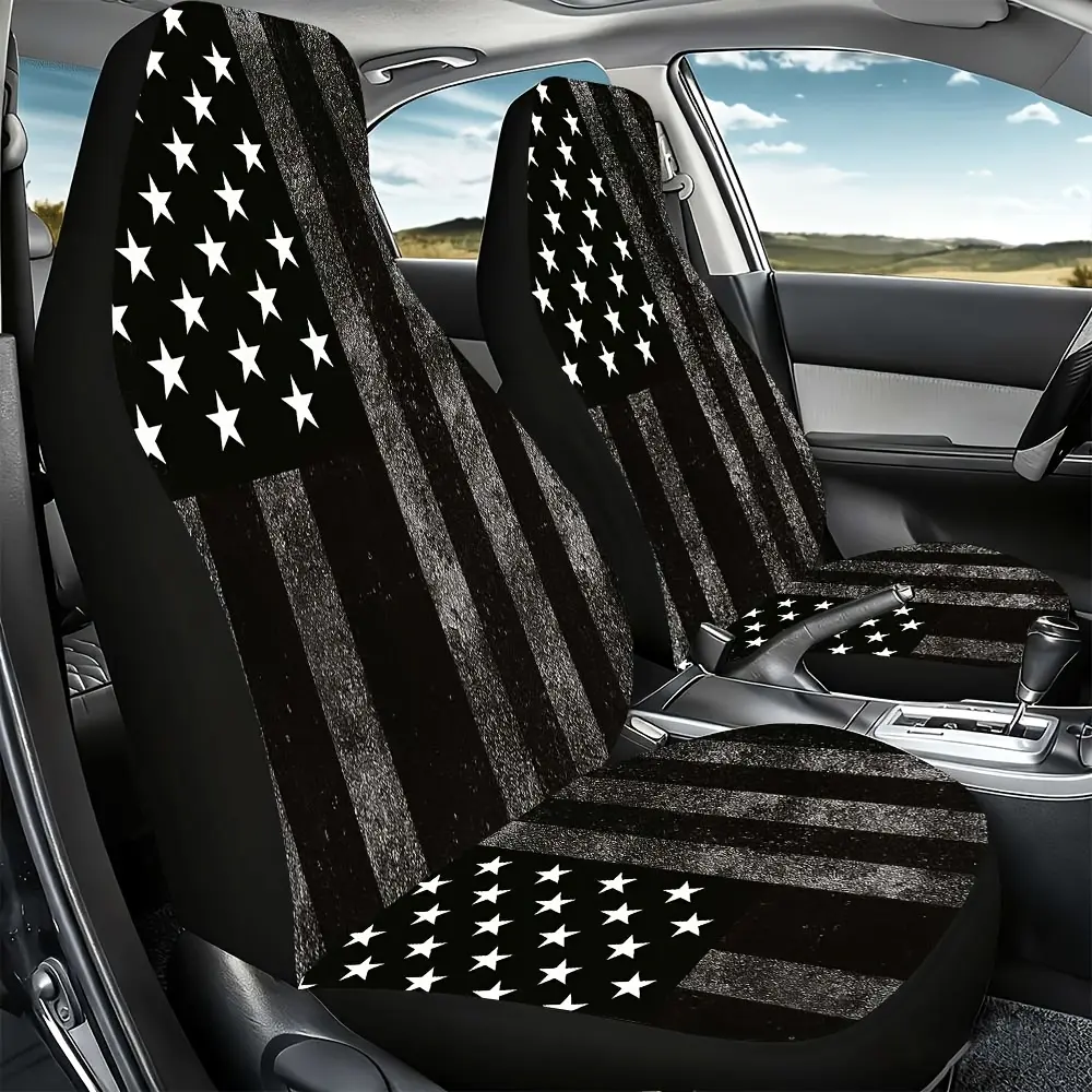 2pcs Black & White American Flag Car Seat Covers, Automotive Seat Covers, Compatible for Front Seats, High-Back Design, Fit for Cars/SUVs/Trucks, Seat Protectors with Flag Design (Women's Vehicle Accessories)