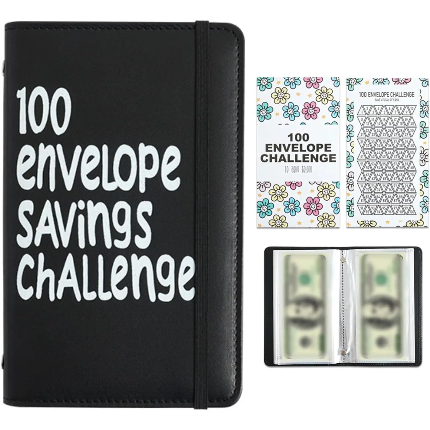 100 Days Money Saving Challenge Coin Envelope Budgetstorage Book, Easy and Fun Way Finance Planner with Tracker, Portable Money Organizer for Budgeting Planner Saving Money (Black)