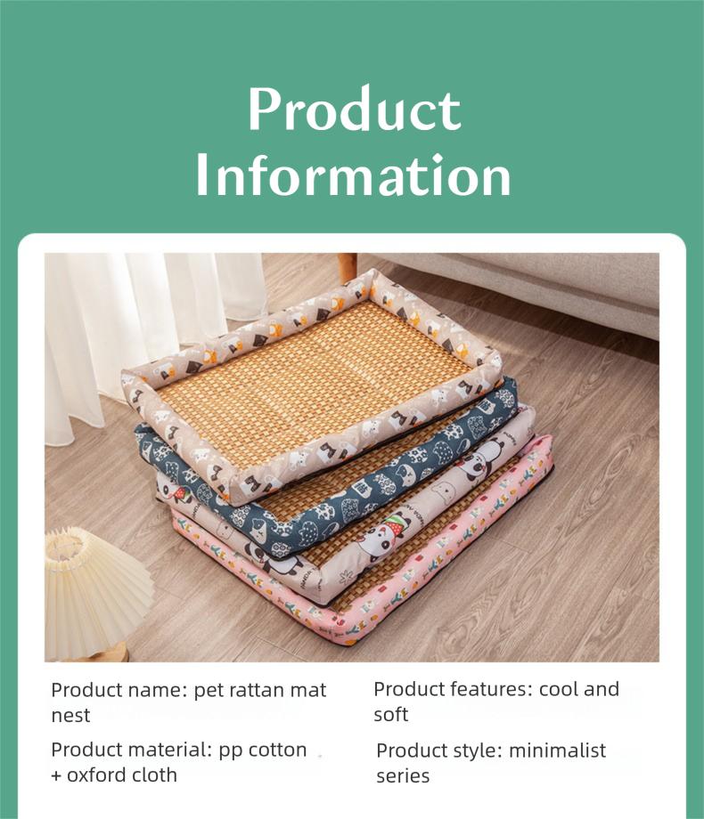 Cool Your Pet Naturally!Rattan Cooling Mat, Ice Silk Surface, Non-Slip, Anti-Scratch, for Crates, Sofas & Travel