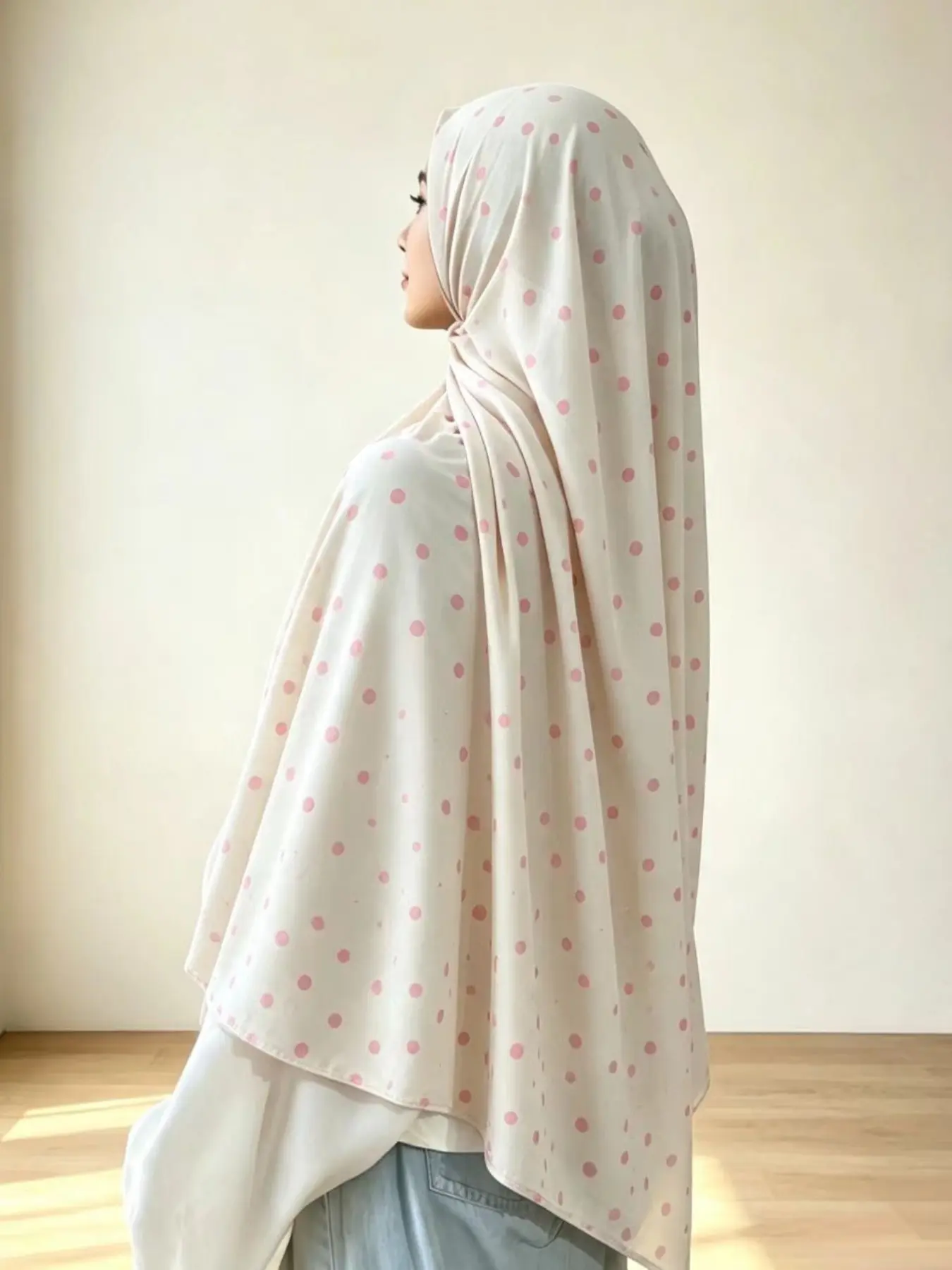 Women's Liquid Jersey Scarf, Polka Dot Print, UV Protection, Elegant and Versatile, All-Season Wear, Flowy Design