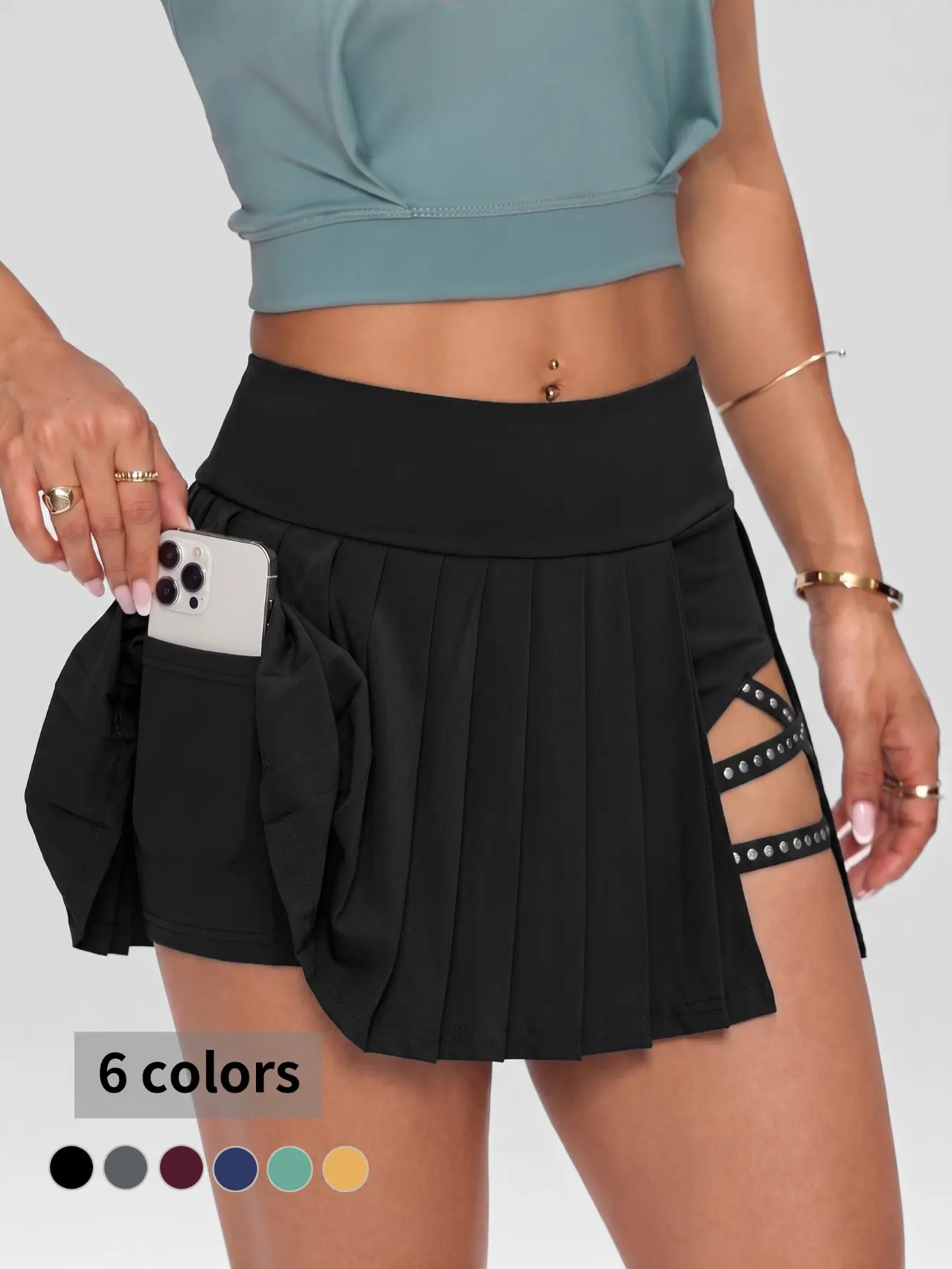 Gm036# High-Waisted Pleated Skirt Shorts for Women, Quick-Dry Sports Pants with Pockets, Outdoor Tennis Skirt, Anti-Slip Design