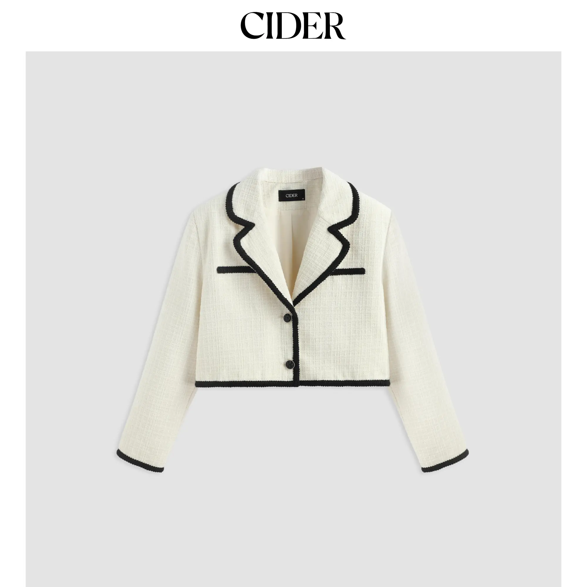 Cider [size 2-26] Tweed Collar Button Crop Blazer SohoChic