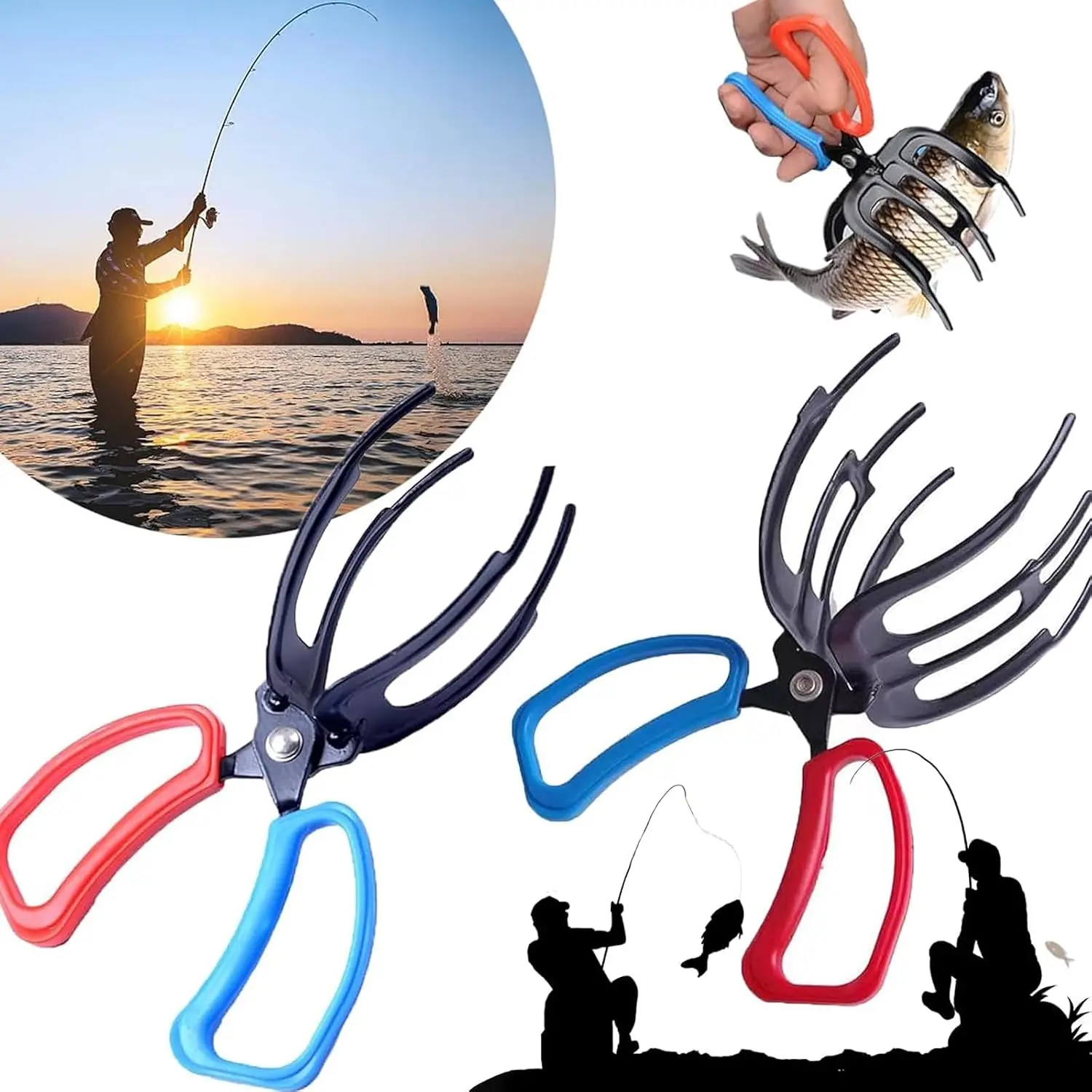 2 Packs 2/3 Claw Fish Gripper, Metal Fishing Pliers Gripper Catch Fish Control Clamp, Three  Fishing Pliers Control Forceps Fishing Accessories for  Freshwater Fish Grip Tackle Holder