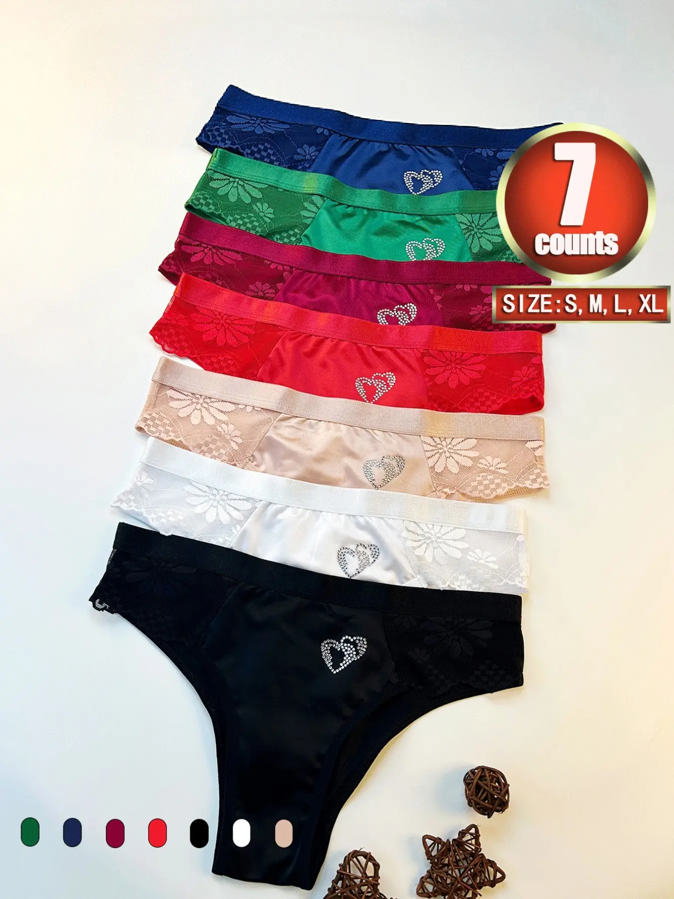 Women's Casual Seamless Lace Spliced Knit Panties, Comfortable Breathable Underwear, Available in 7 Colors, Suitable for All Seasons, Ideal for Daily Wear, Everyday
