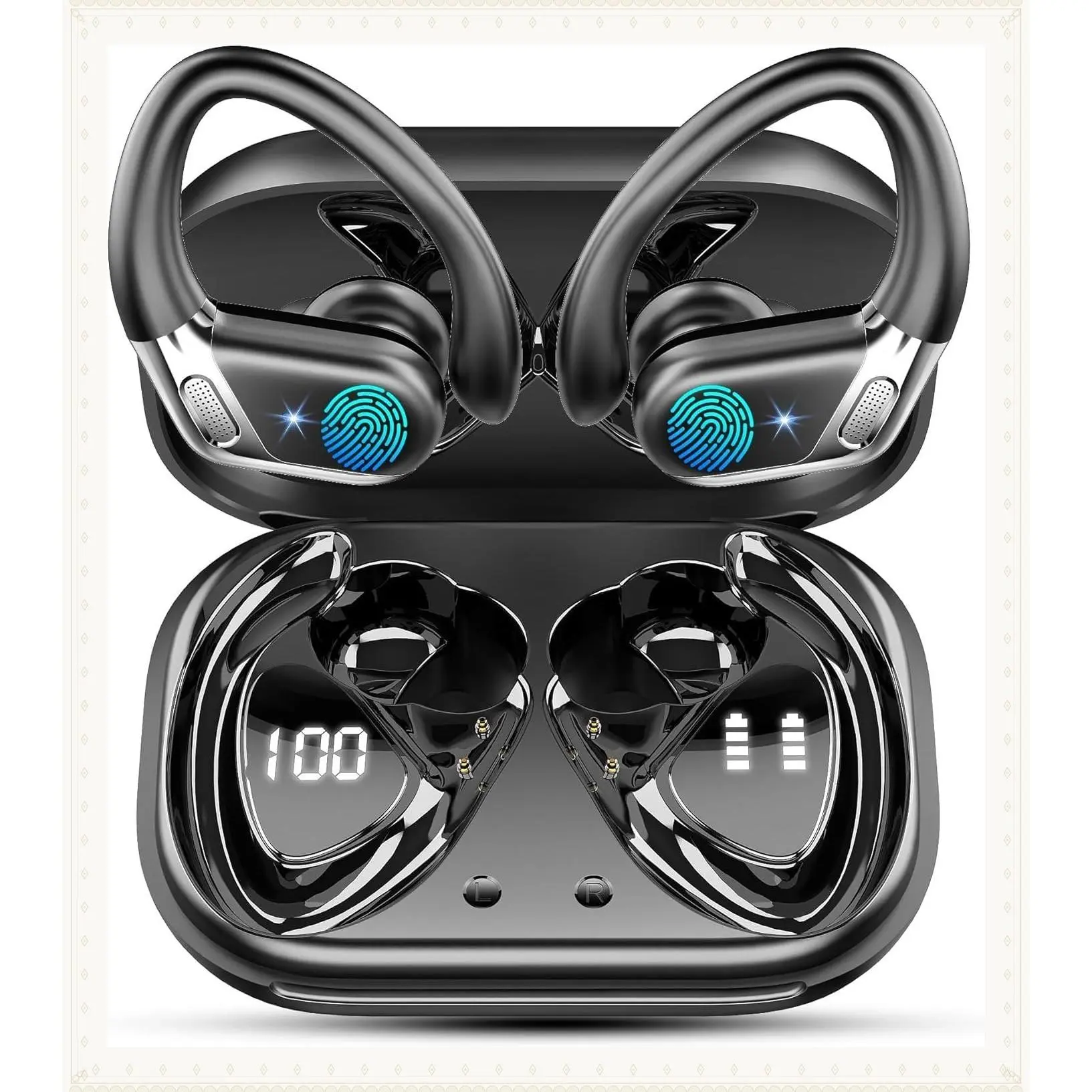 Wireless Earbuds, Bluetooth 5.4 Headphones with ENC Noise Canceling Mic, 60Hrs+ Battery Life, IP7 Waterproof, Sport Earhooks, Dual LED Display for Workout and RunningGift