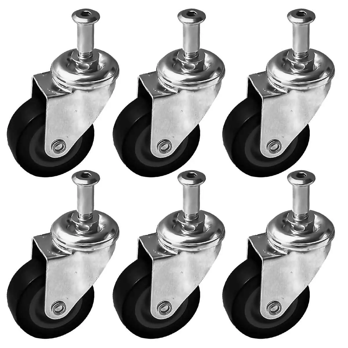 6 Pack Heavy-Duty 2" Swivel Caster Wheels for Creeper Service Cart Stool Post Mount