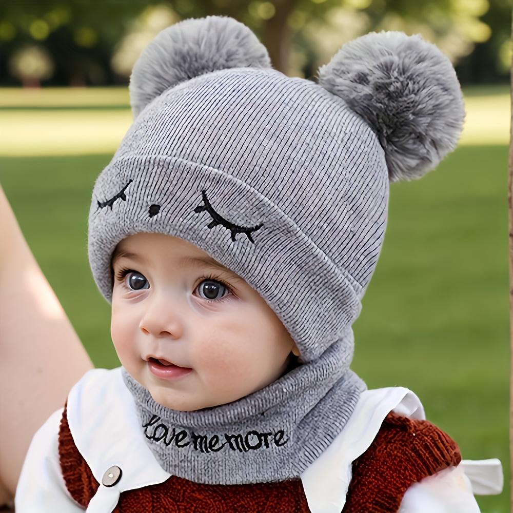 NewNewChildren'S Comfortable Knitted Pom-Pom Hats - Hand Washable Stretch Fabric, Featuring Letter Design, Warm Ear Cover Hat.