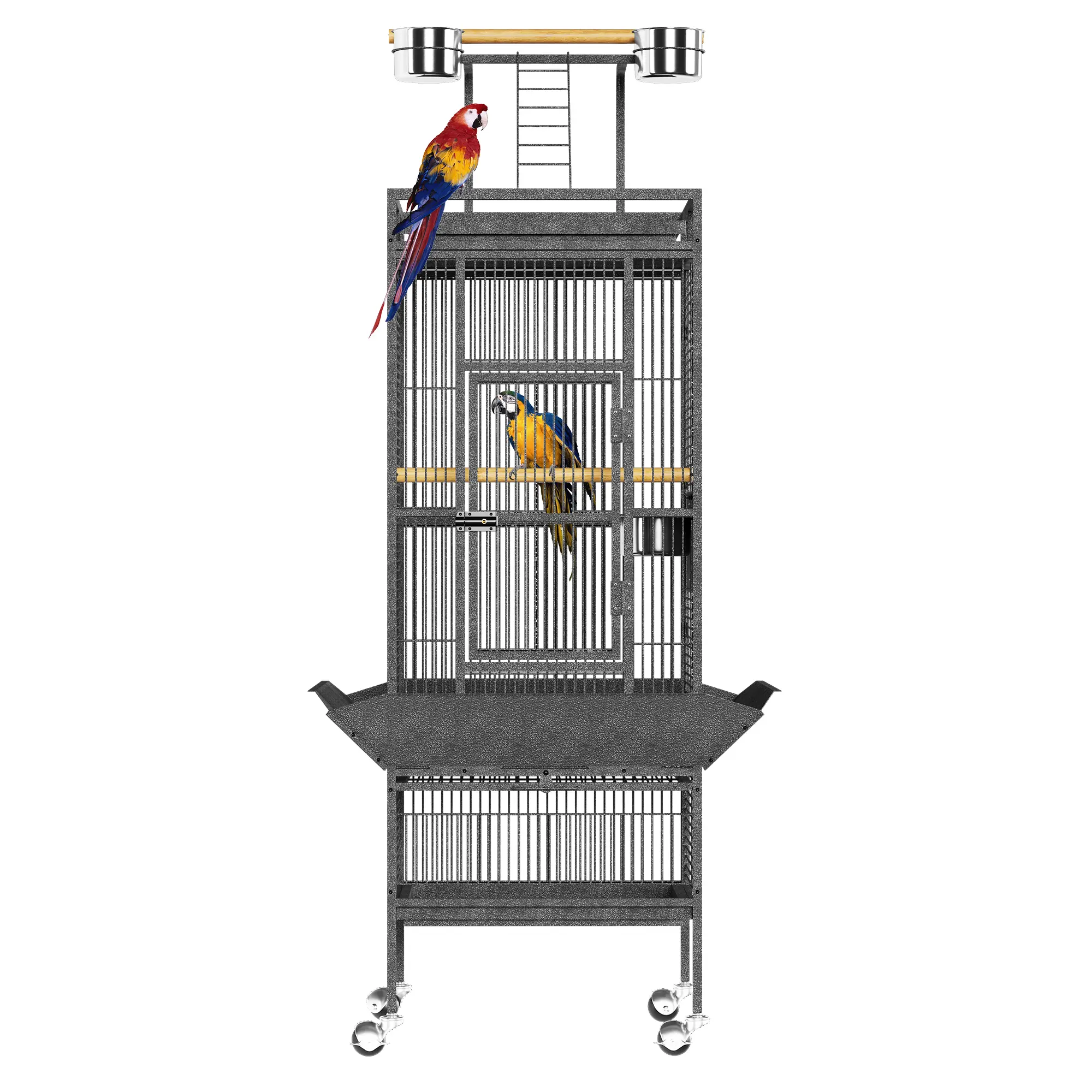 61" Large Flight Bird Cage with Play Top – Rolling Stand, Feeding Bowls & Slide-Out Tray, Tall Metal Aviary for Parakeets, Conures & Cockatiels