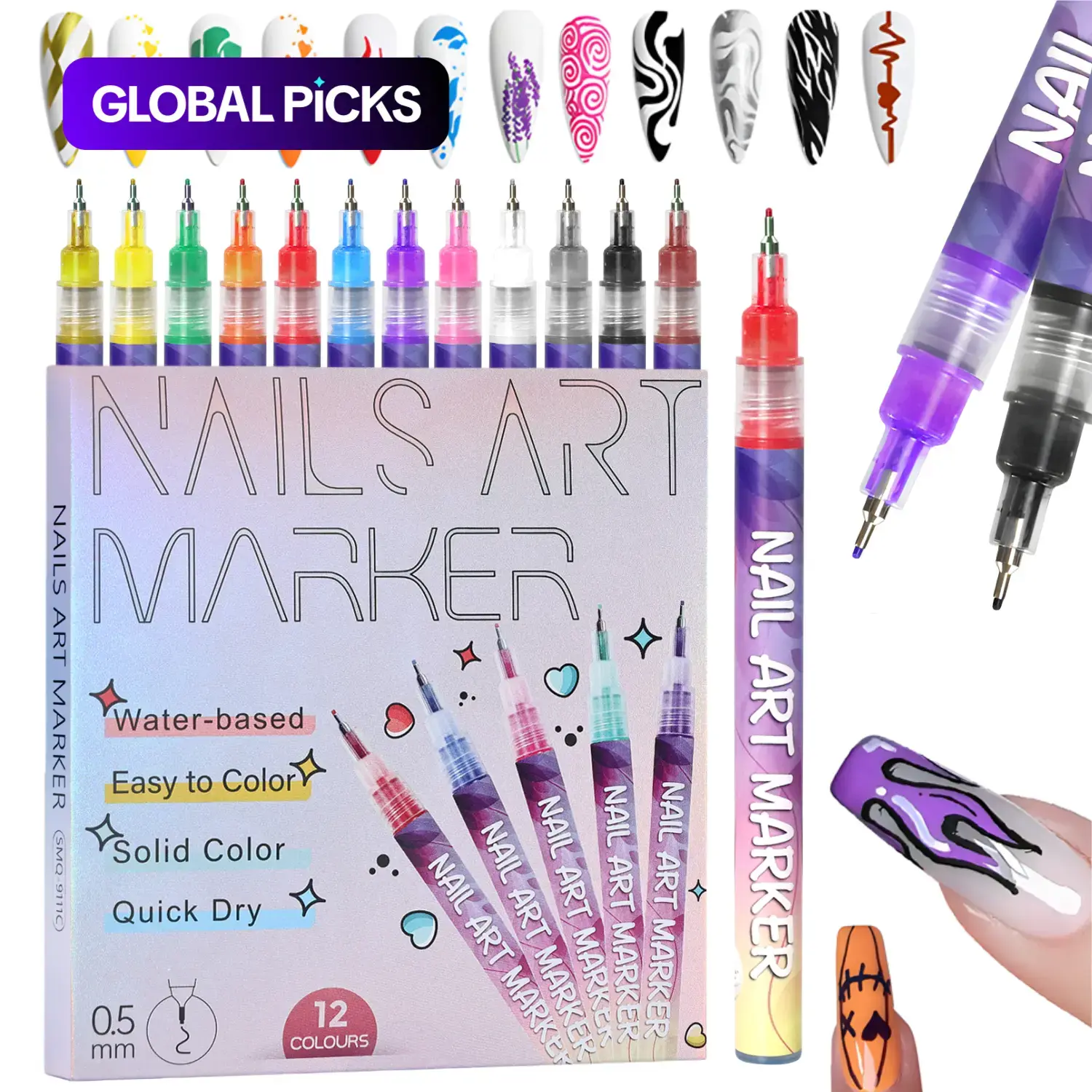 12 or 24 Color 3D Nail Art Pen Set, Dotting, Drawing, and Liner Markers for DIY Manicures Nail Art Supplies #GLOBAL PICKS