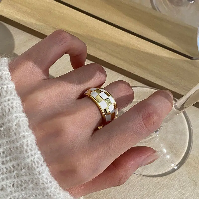 2026 New Arrival Copper Checkered Pattern Ring, Adjustable Opening Customized Minimalist Fashion Costume Jewelry Open Ring, 5G