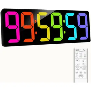 17.2" Large Digital Timer Wall Clock with Remote Control, Count Down Up Digital Timer, Auto DST LED Big Digital Clock for Bedroom Kitchen Living Room Office Gym Home Decor, RGB