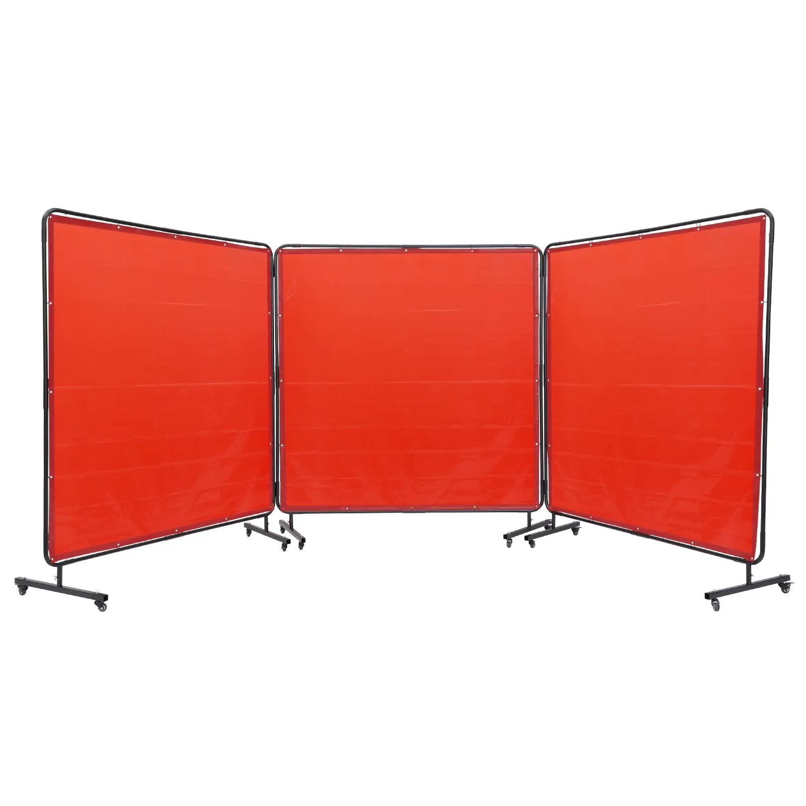 VEVOR Welding Screen with Frame, 6' x 6' 3 Panel Welding Curtain Screens, Flame-Resistant Vinyl Welding Protection Screen on 12 Swivel Wheels (6 Lockable), Moveable Professional for Workshop, Red