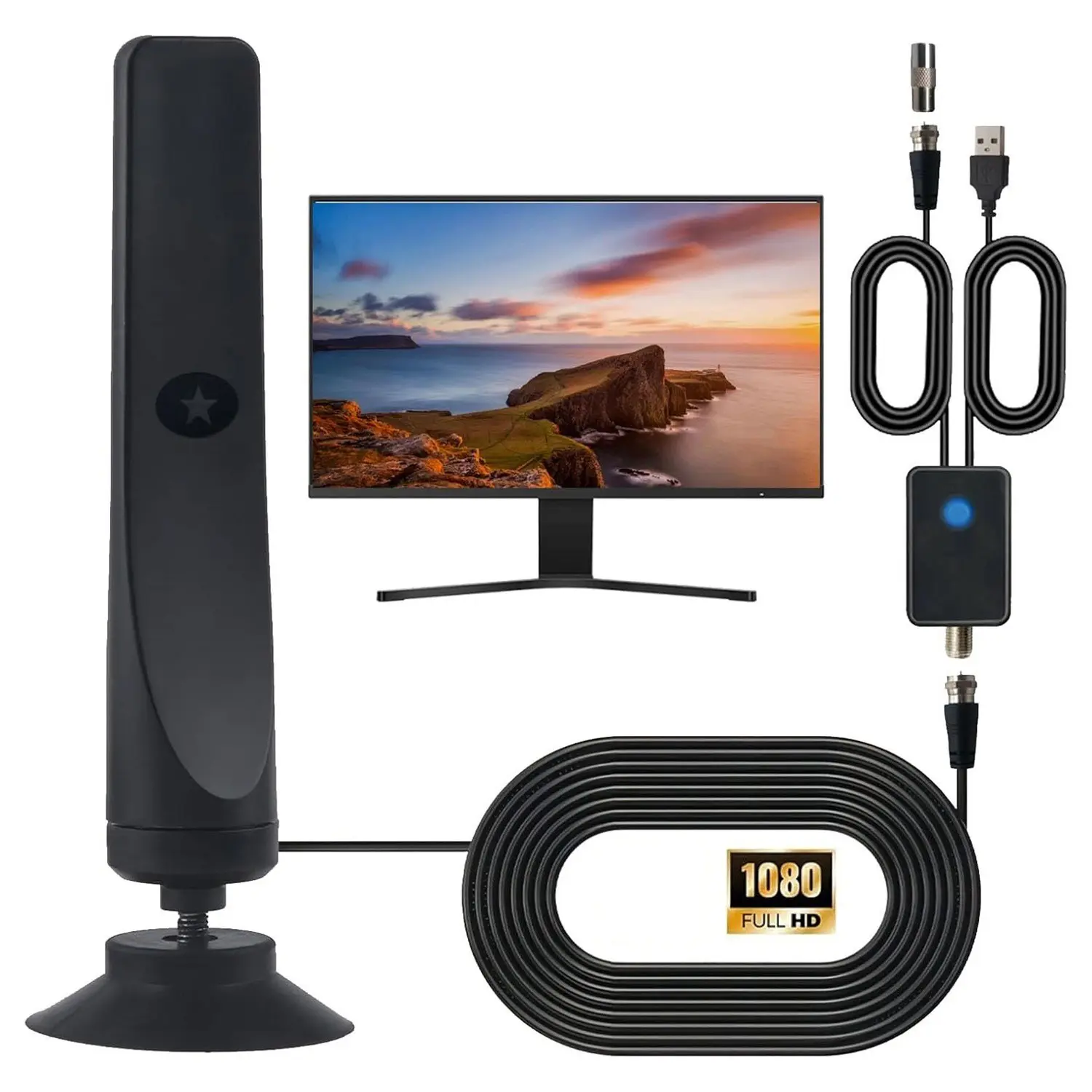 TV Digital Antenna Support 1080P Portable Antenna 50 Miles Range Suction Cup TV Antenna 25DBI Plug Play for Smart Digital TV TV Antenna Indoor