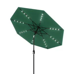 Garvee 9ft Solar LED Patio Umbrella with 32 Lights, Tilt & Crank Mechanism, Water-Resistant and UV-Resistant Polyester, 8-Rib Steel Frame, Suitable for Deck, Garden, Poolside in Multiple Colors