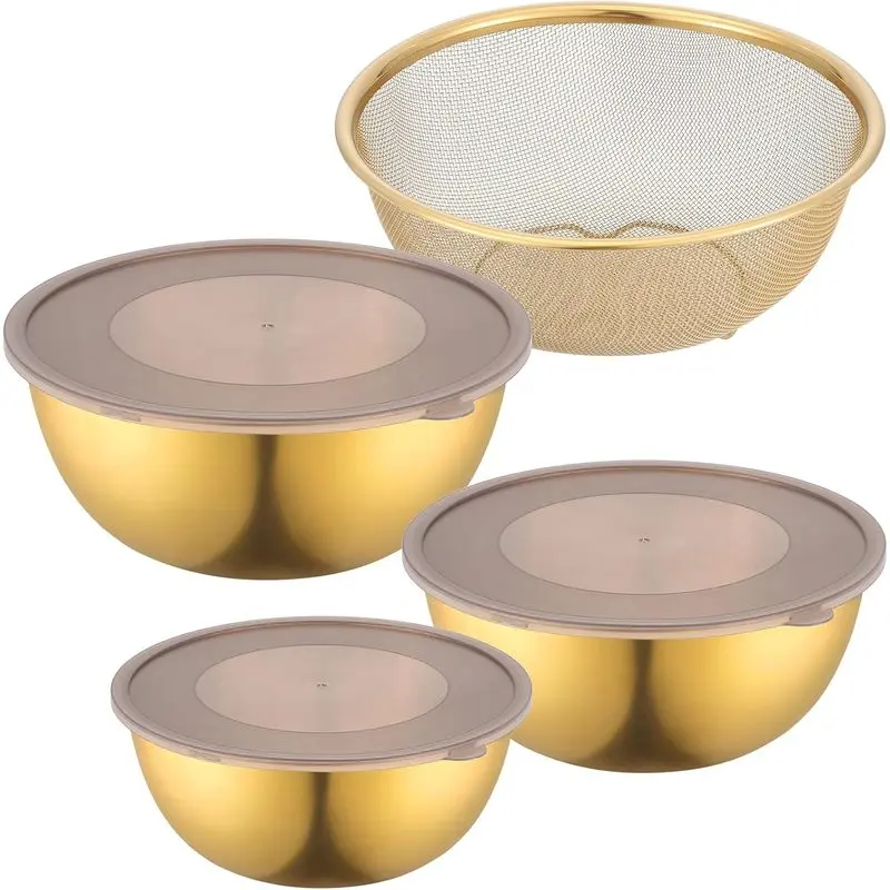 Stainless Steel Mixing Bowls,Mixing Bowl Set with Lids,Metal Mixing Bowls,Nesting Bowl Set,Kitchen Prep Bowls,Baking Bowls,Serving Bowls,Mixing Bowls with Colander,Bulk