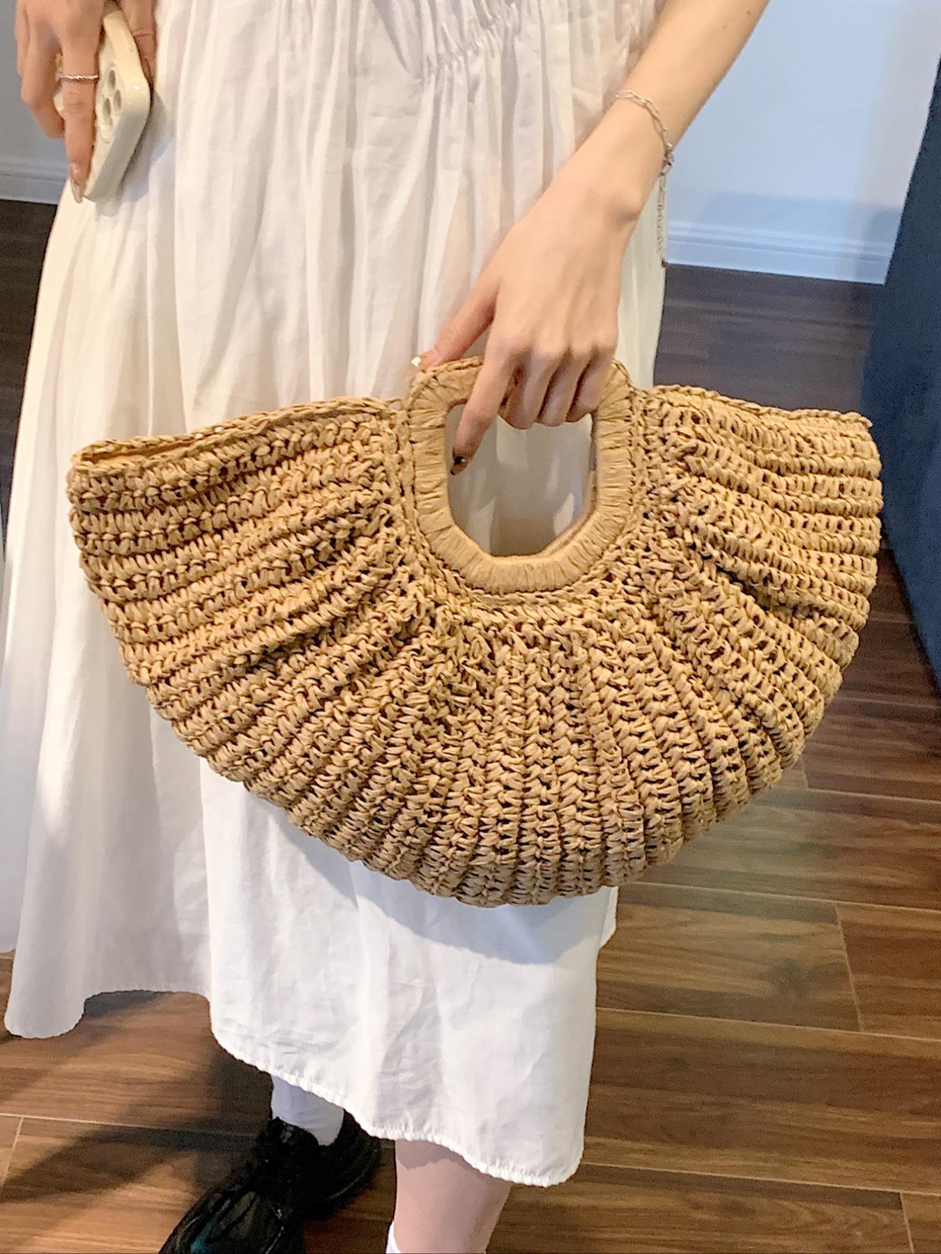 Women's 2026 Summer Large-Capacity Bohemian Straw Handbag, Casual Trendy Versatile Plain Color Bag for Travel and Daily Use