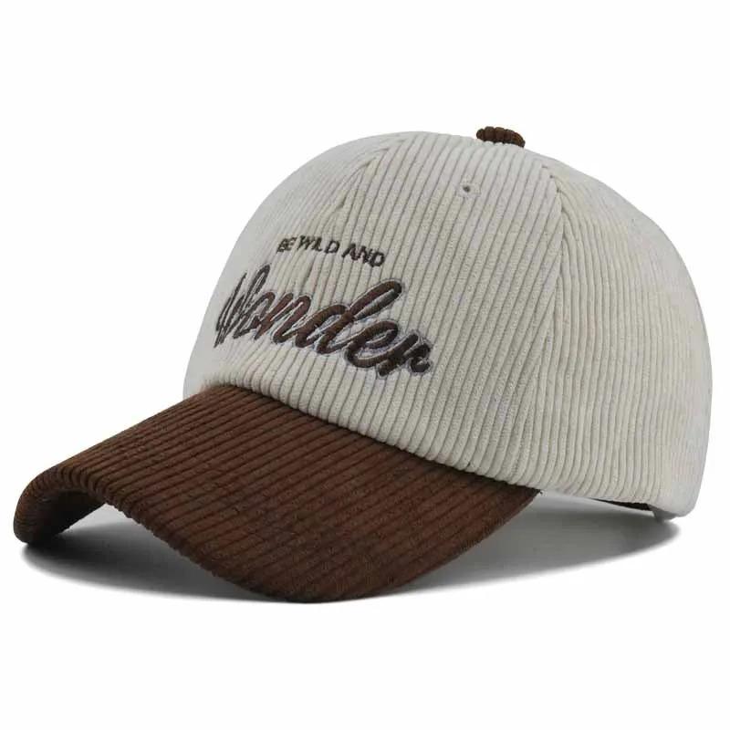 Elegant Unisex Two-Tone Corduroy Baseball Cap with WONDER Embroidery - Stylish Sunshade, Outdoor Sport Essential, Perfect Gift