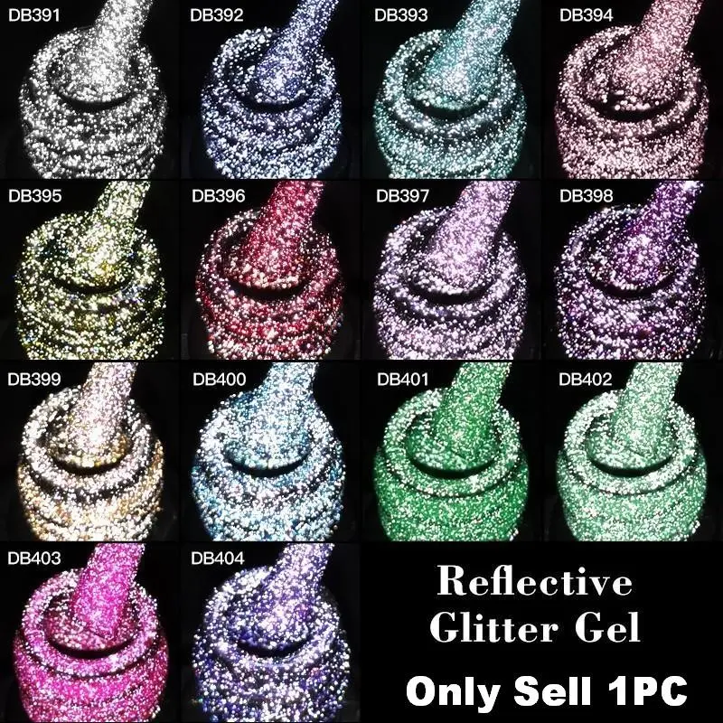 MTSSII 14 Colors Reflective Gel Nail Polish, 6ml Sparkly Glitter Gels Glow Golden Glaze Shimmer Shiny Gel Polish Set Shimmer Diamond Soak Off UV LED Nail Manicure DIY Flash Nail Art Salon Glam Pack Glitter