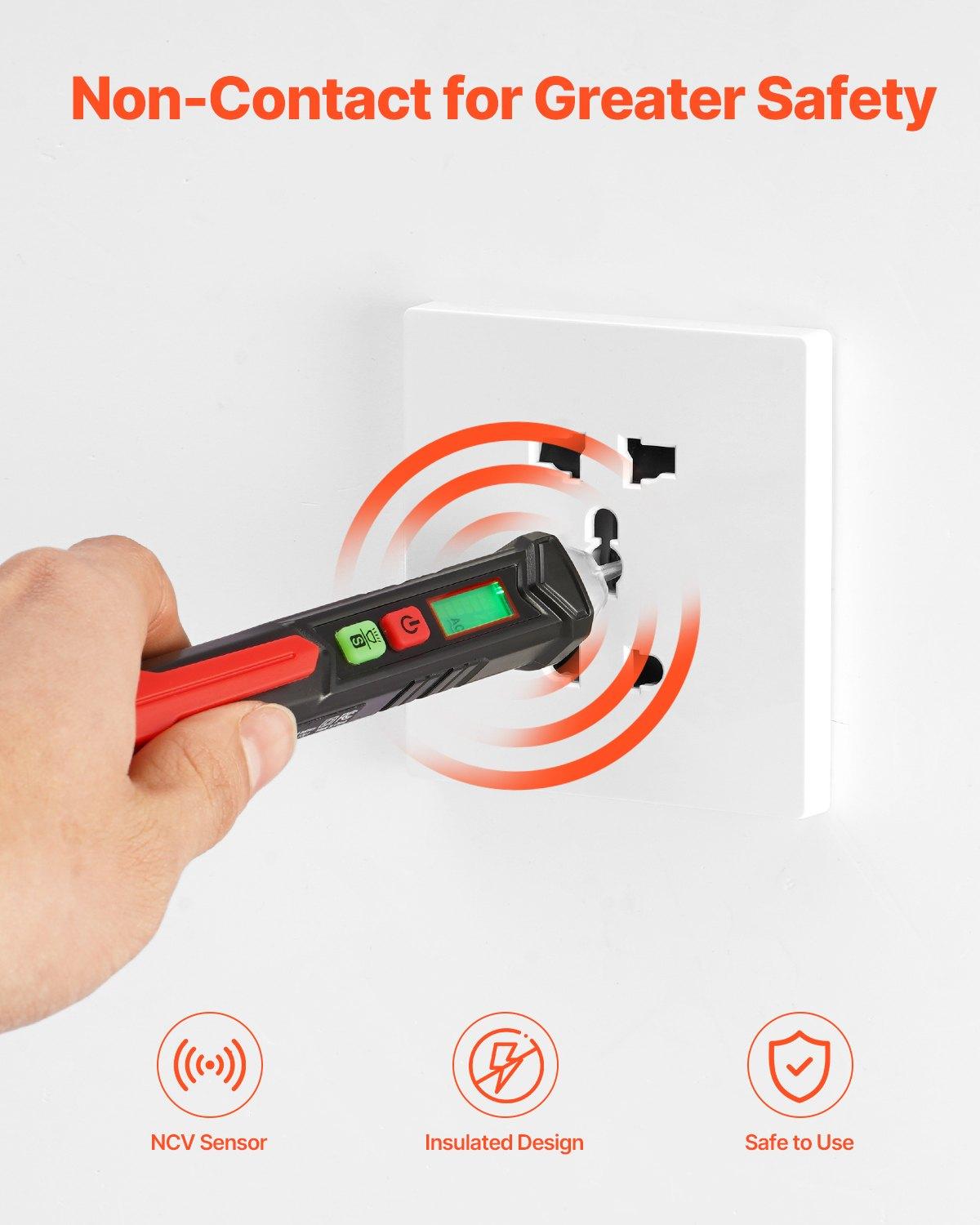 VEVOR Voltage Tester, Non-Contact Voltage Detector with Adjustable Sensitivity, Dual Range AC 12V-1000V/48V-1000V Live & Null Wire Tester Pen with Visual and Audible Alarms, CAT III 1000V Rating