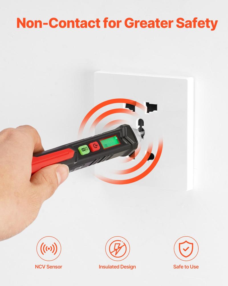 VEVOR Voltage Tester, Non-Contact Voltage Detector with Adjustable Sensitivity, Dual Range AC 12V-1000V/48V-1000V Live & Null Wire Tester Pen with Visual and Audible Alarms, CAT III 1000V Rating