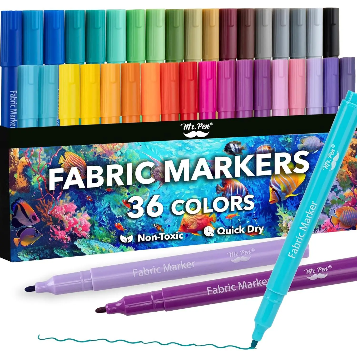 36-Pack Permanent Fabric Markers for Crafters, Colorful Permanent Ink for Textile Art, T-Shirts, Bags, Canvas & Fabric Surfaces (Office Stationery Writing Tool)