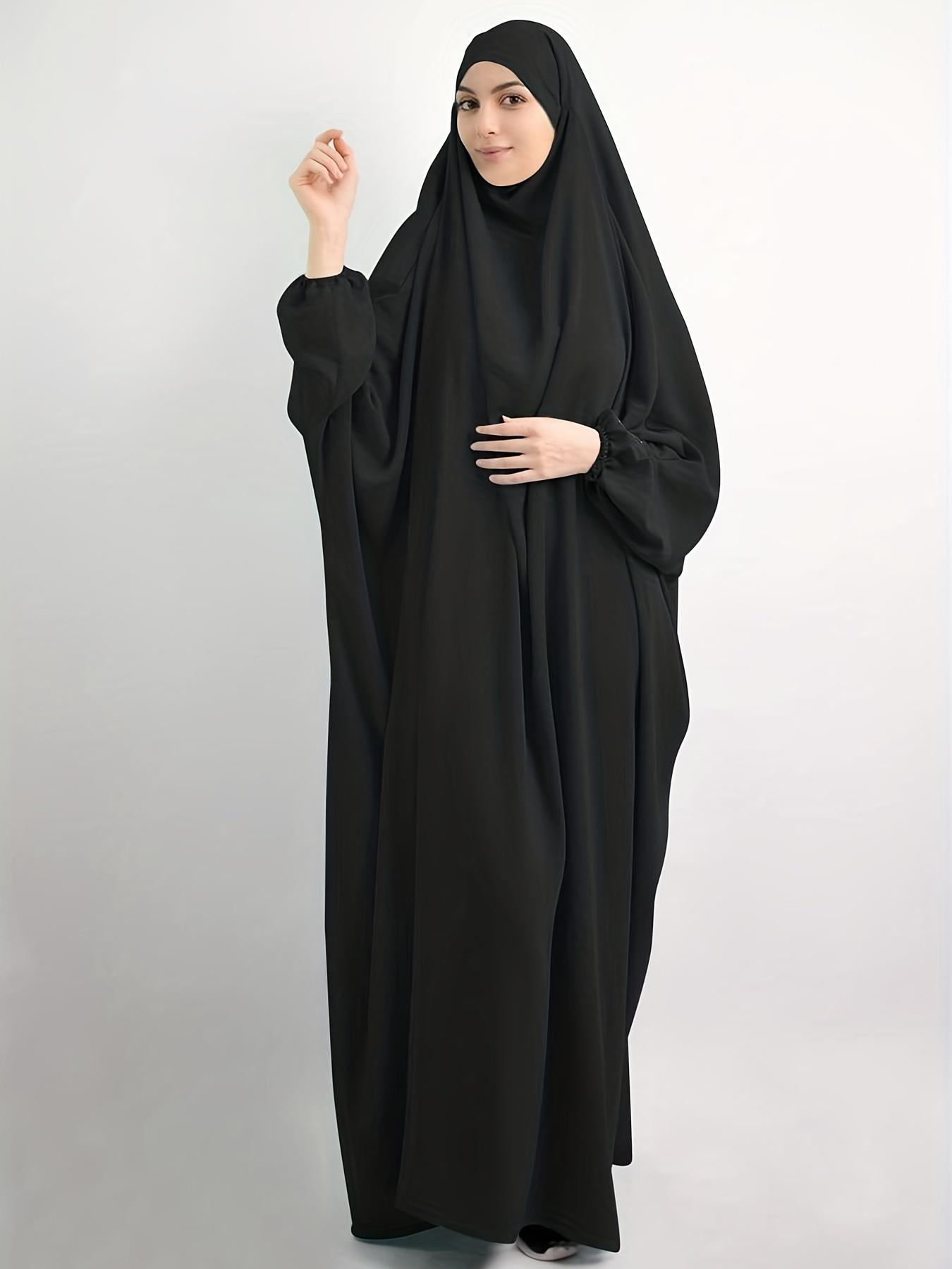 Women's Solid Knot Hooded Batwing Sleeve Kaftan, Modest Maxi Long Sleeve Dress for Daily Outdoor Wear, Women's Islamic Clothing for Spring & Fall, Modesty Muslim Clothing, Modest Clothes, Muslim Women Gowns