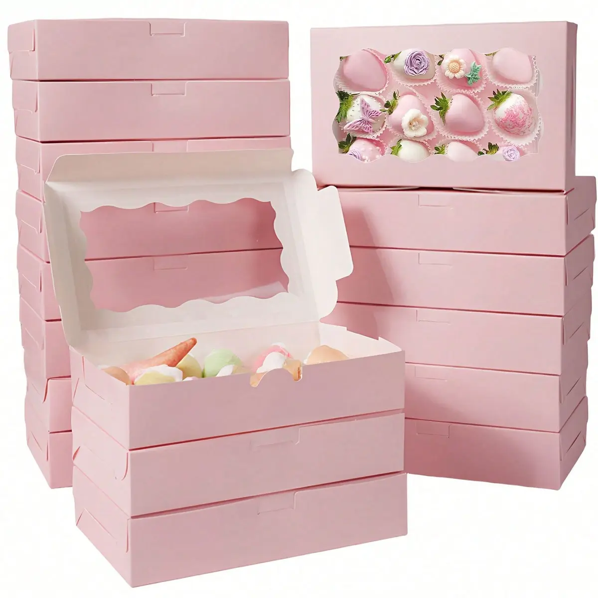 20 paper cookie boxes with transparent window covers, square baking packaging boxes, suitable for parties, birthdays and holiday gatherings, can be used as candy boxes or chocolate containers