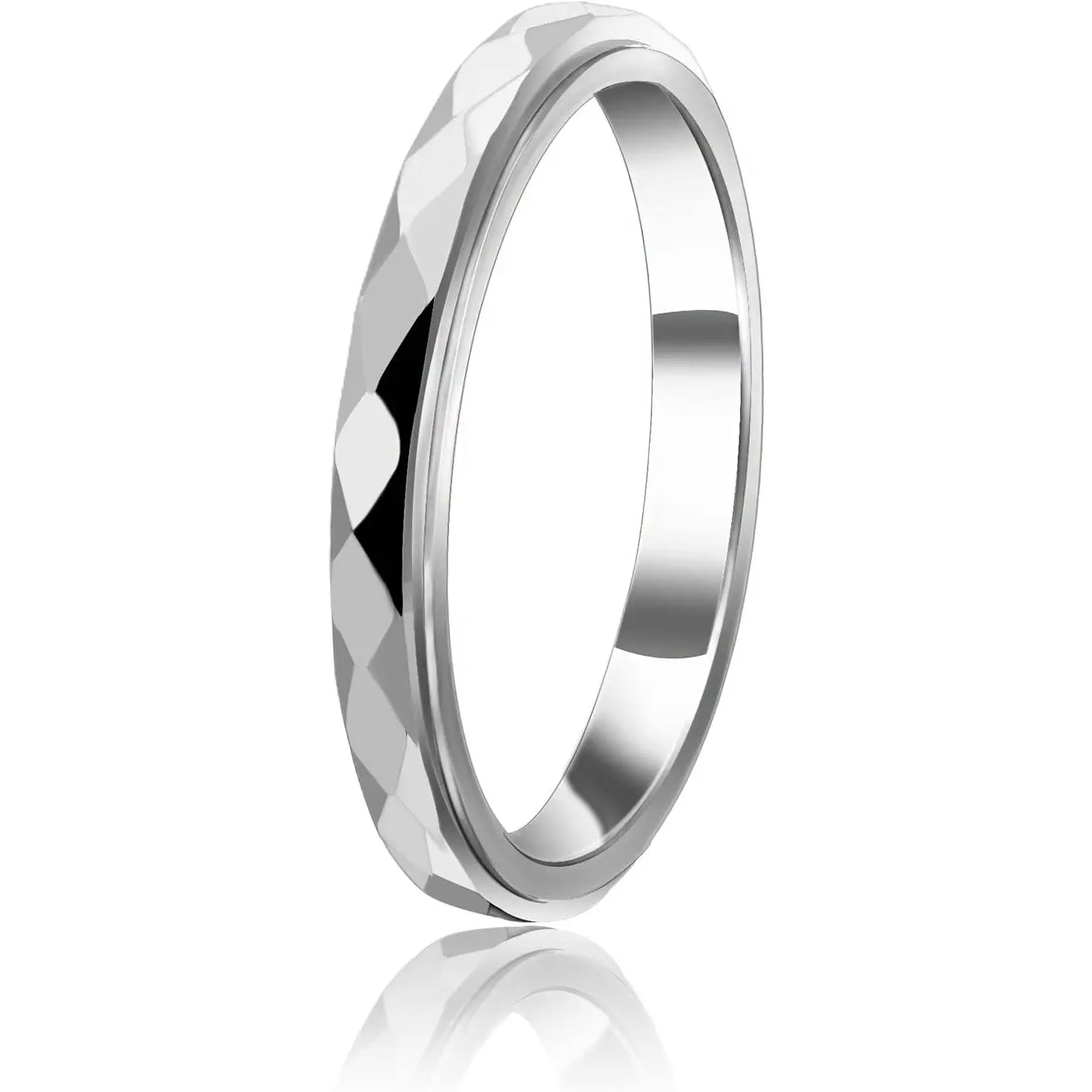 3mm Titanium Steel Anxiety Rings for Women Men Multi-faceted Wedding Band Fidget Rings for Anxiety for Women Rhombus Spinner Ring for Stress Relief Comfort Fit for Engagement