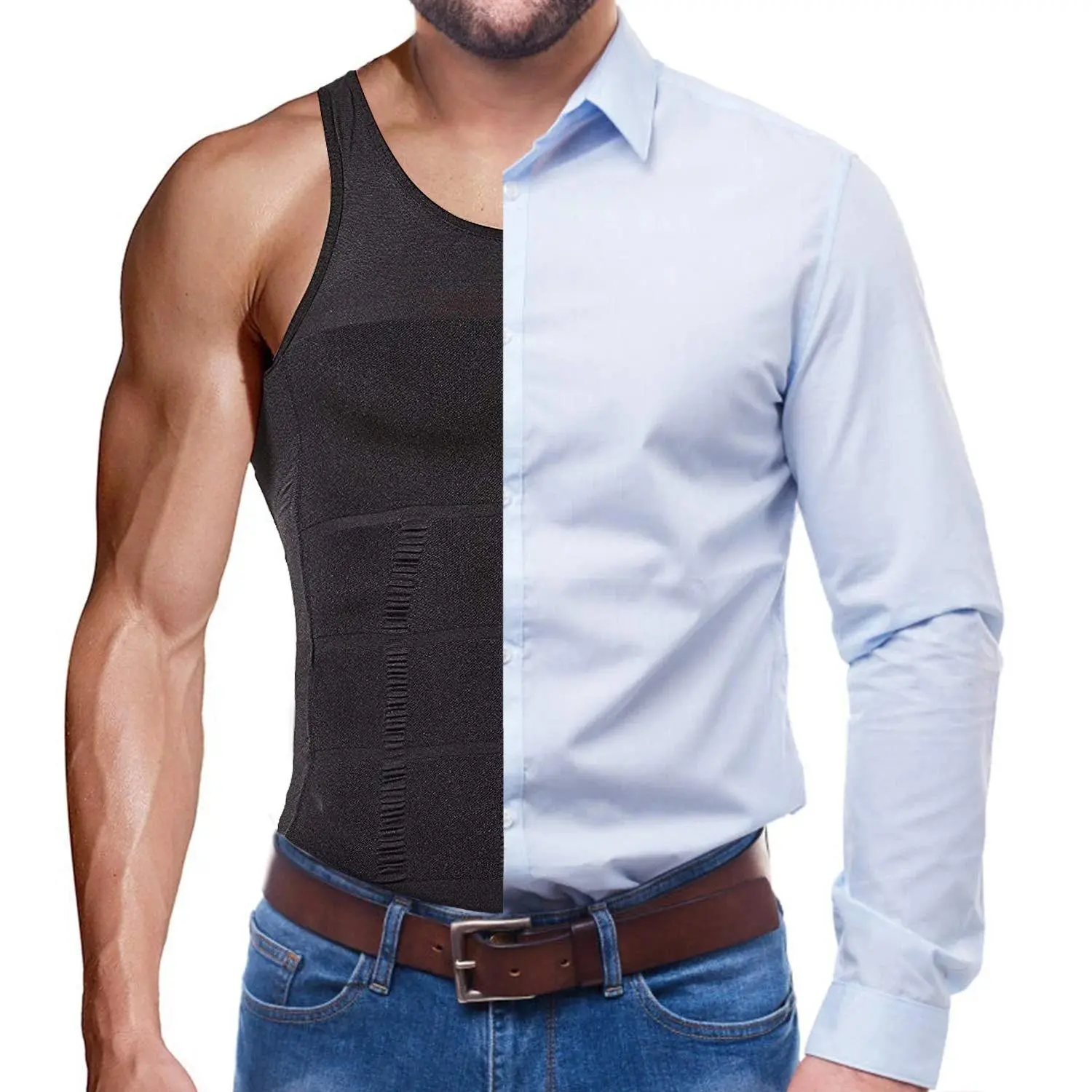 Men's Compression Body Shaper Vest - Seamless Tummy Control Sculpting Undershirt