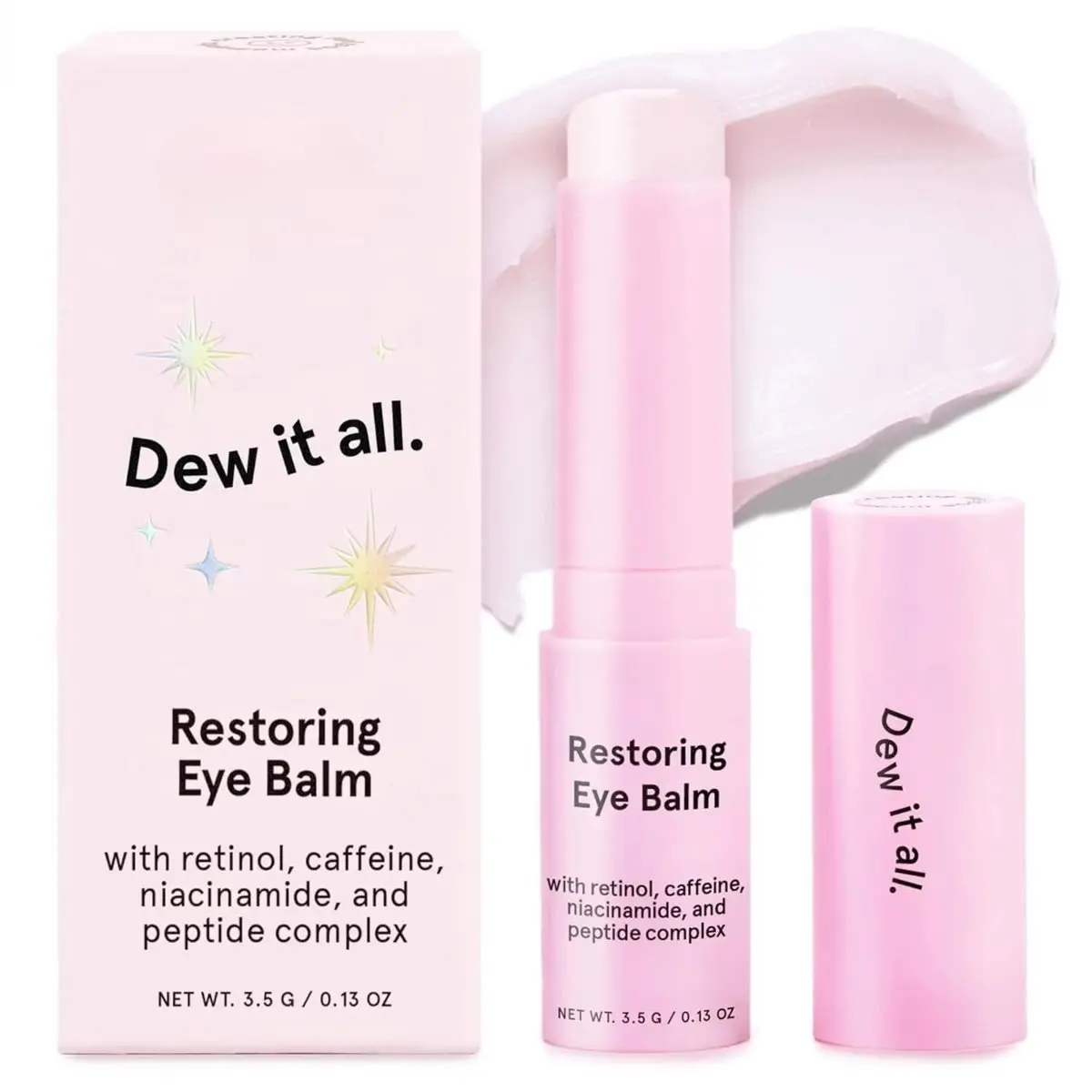 Under Eye Balm Stick with Retinol & Caffeine for Dark Circles & Puffiness, Hydrating Brightener with Hyaluronic Acid & Ceramides, Vegan & Cruelty-Free, 0.13oz