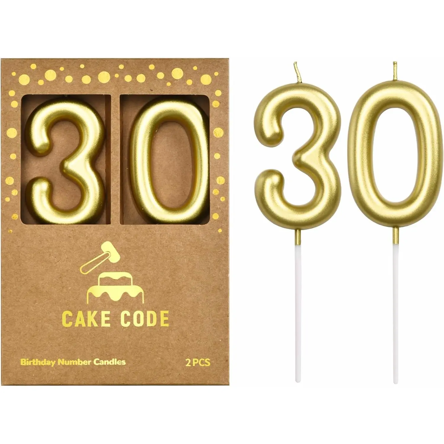 2.76 Inch Classical Gold 30 Number Birthday Candles, Gold and Cake Number Candles for Party Celebration