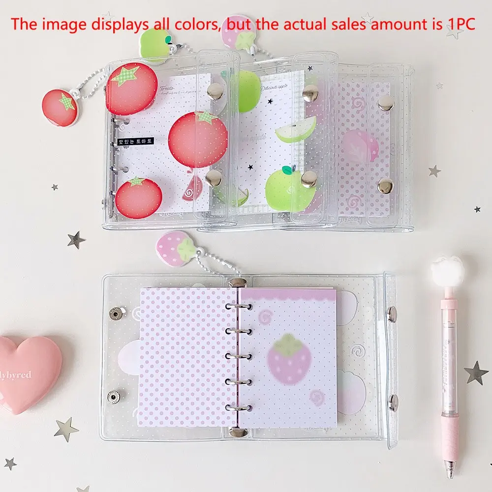Cute Cartoon Transparent Notebook M5 Spiral Bound, Strawberry Design Student Diary, High Aesthetic Value Journal for Girls