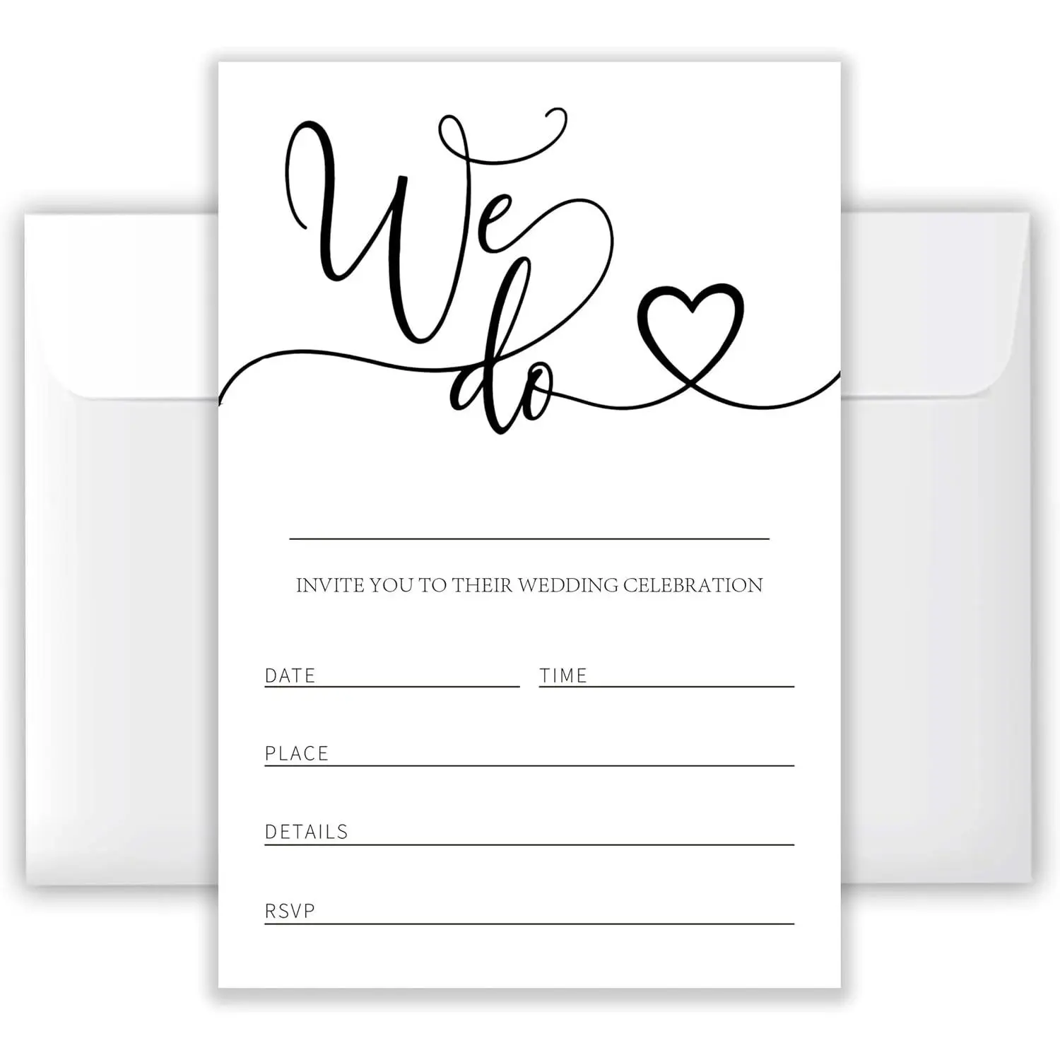 4x6 Fill-In Fields Wedding Invitations (20 Cards + 20 Envelopes) - Romantic Minimalist Recyclable Paper Office Stationery (035)