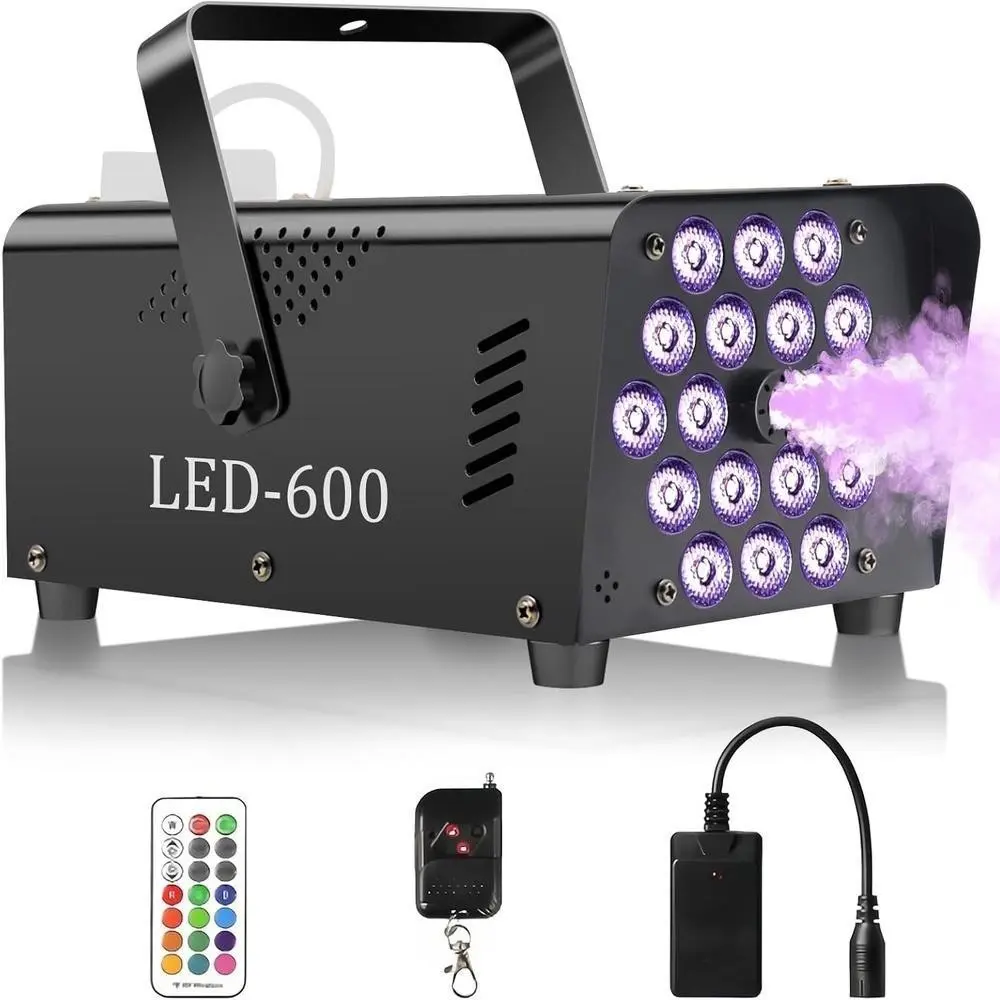 Us Plug Fog Machine, 18 LED Lights, 13 Colors, 600w 2500cfm Fog, Wireless & Wired Remote, Ideal for Weddings, Halloween, Parties, Stage Effects