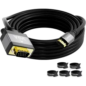 25 FT HDMI to VGA Cable, Uni-Directional HDMI (Source) to VGA (Display) Male to Male Black Cord, Gold-Plated Connectors Aluminum Shell, Compatible with PC Desktop Laptop Monitor Projector HDTV Xbox