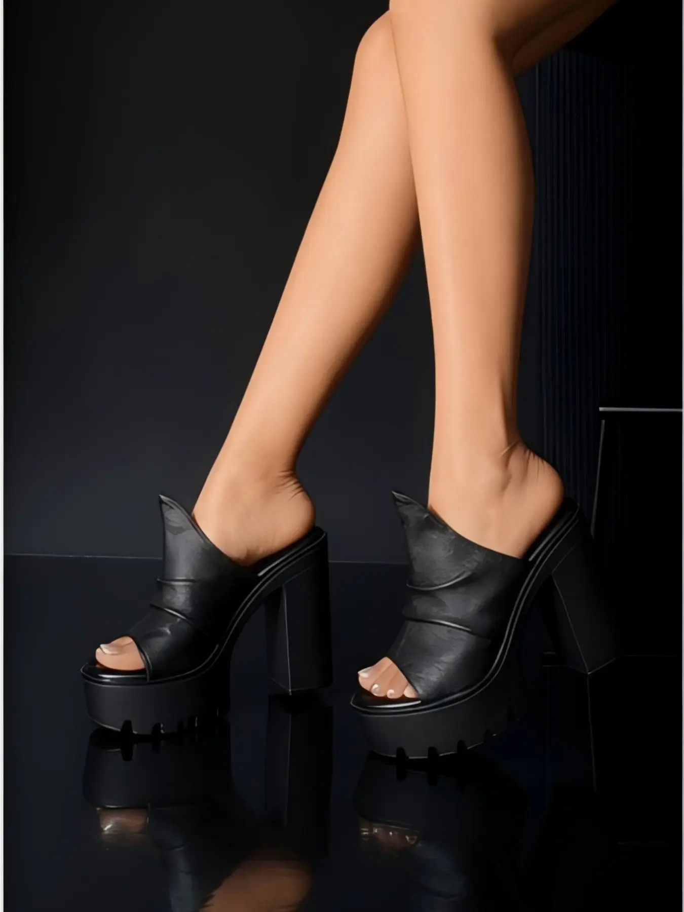 2026 Summer New High Heel Sandals, Women's Folded Imitation Leather Open Toe Thick Sole, Anti-Slip Sawtooth Bottom, Casual Style