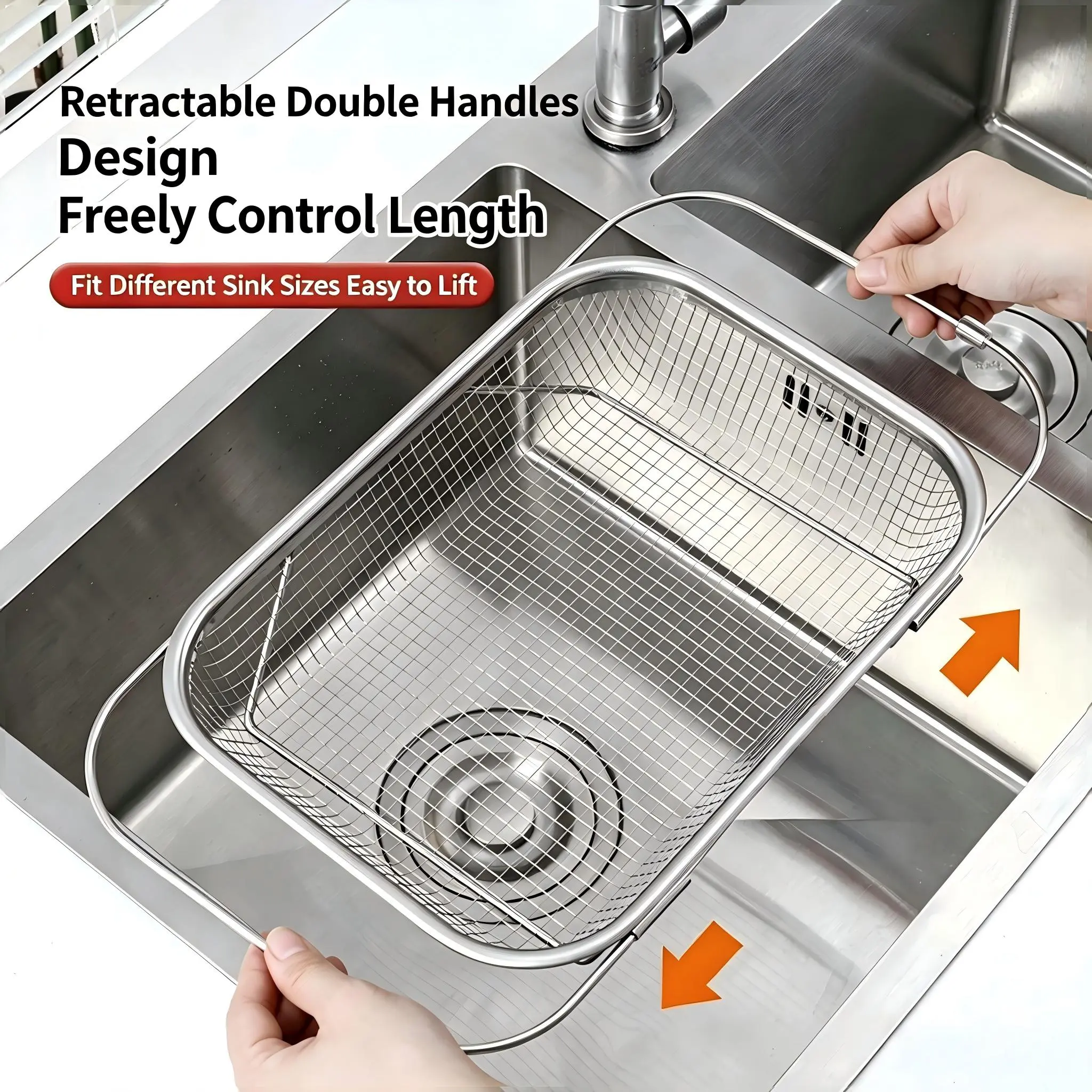 Stainless Steel Over The Sink Expandable Fine Mesh Rectangle Colander - With Handles, Kitchen Sink Stainless Steel Drainer, Strainers and Colanders, Drain Strainer Sieves (Silver) dealsforyou summerwins
