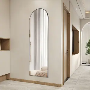 Full Length Floor Mirror with Stand, 59" or 64" Arched and Rectangular Wall Mirror, Thin Aluminum Alloy Frame for Bedroom, Dressing Room, Living Room and Home Gym
