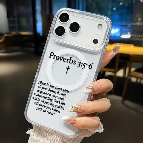 Magnetic Snap-On Phone Case for iPhone 17 Pro Max/17 Air/16/15/14/13/12/11/XS/XR - Minimalist Proverbs Pattern, Anti-Yellowing, Shockproof Durable Ultra-Thin Crystal Transparent Acrylic Large Hole Cover, Wireless Charging Support, Phone Accessory (QXG303)